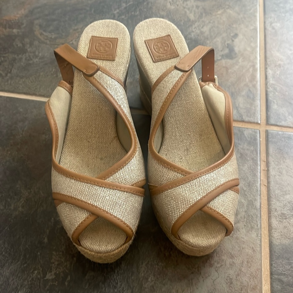 Tory Burch sling back wedge sandals